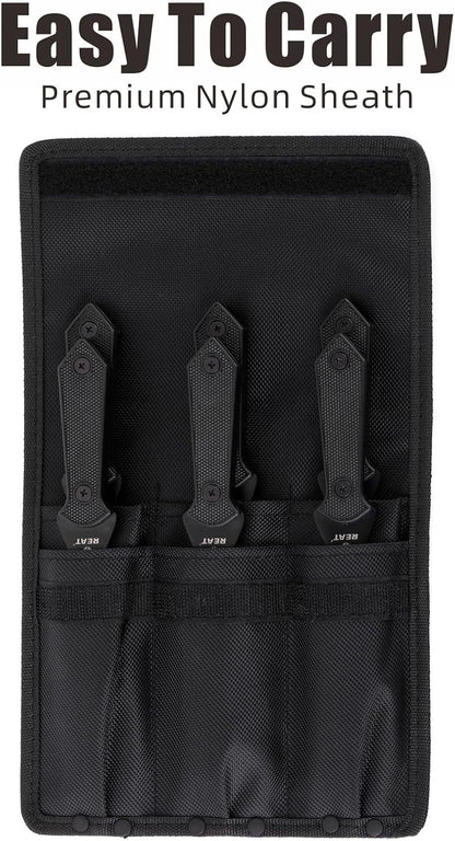 REAT Throwing Knives - 6 Piece, 7.5" 440 Stainless Steel with No-Slip Handle, Includes Nylon Carrying Case for Safe Storage, Ninja Kunai Knife for Competition, Training, Recreation (Black)