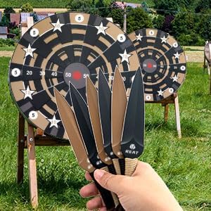 REAT Throwing Knives - 6 Piece, 7.5" 440 Stainless Steel with No-Slip Handle, Includes Nylon Carrying Case for Safe Storage, Ninja Kunai Knife for Competition, Training, Recreation (Black)