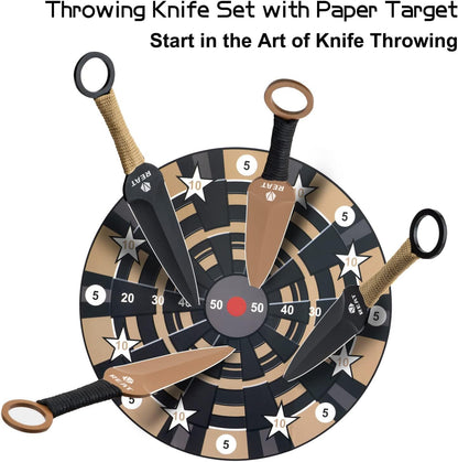 REAT Throwing Knives - 6 Piece, 7.5" 440 Stainless Steel with No-Slip Handle, Includes Nylon Carrying Case for Safe Storage, Ninja Kunai Knife for Competition, Training, Recreation (Black)