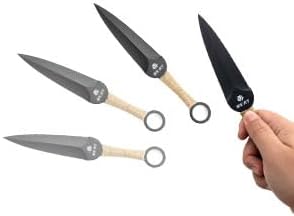 REAT Throwing Knives - 6 Piece, 7.5" 440 Stainless Steel with No-Slip Handle, Includes Nylon Carrying Case for Safe Storage, Ninja Kunai Knife for Competition, Training, Recreation (Black)