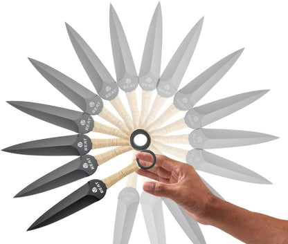 REAT Throwing Knives - 6 Piece, 7.5" 440 Stainless Steel with No-Slip Handle, Includes Nylon Carrying Case for Safe Storage, Ninja Kunai Knife for Competition, Training, Recreation (Black)