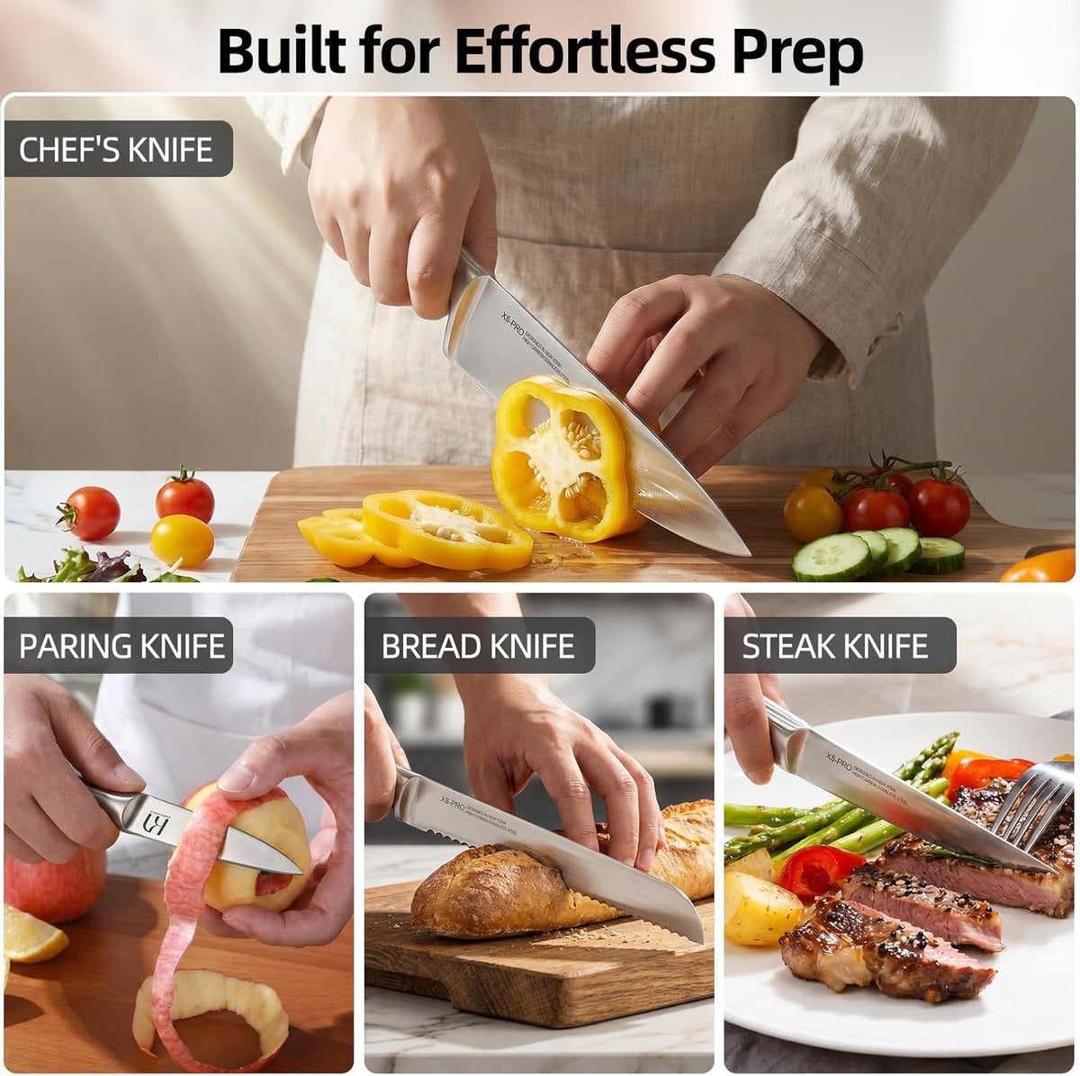 KnifeSaga 12-Piece Kitchen Knife Set with Block and Sharpener