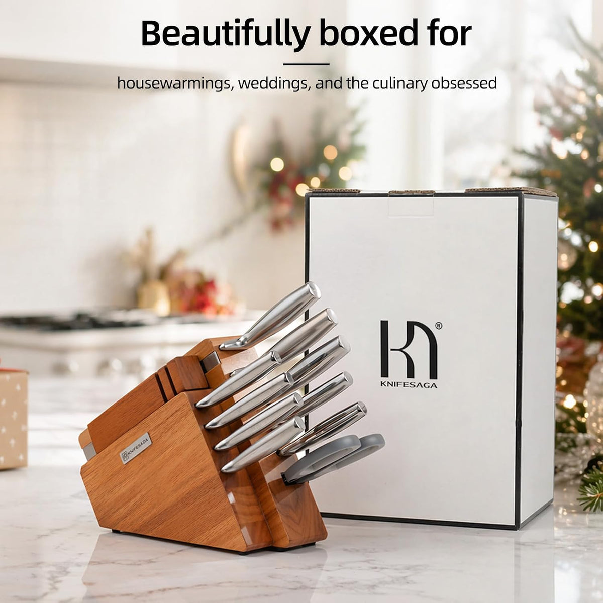 KnifeSaga 12-Piece Kitchen Knife Set with Block and Sharpener