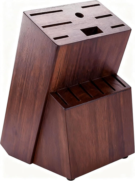 Teak Wood Knife Block Organizer, 14-Slot Kitchen Counter Storage Holder, Universal Design (Brown)