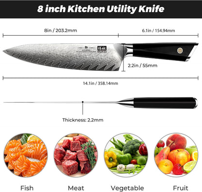 Damascus Chef Knife 8 inch, 67-Layer High Carbon Steel