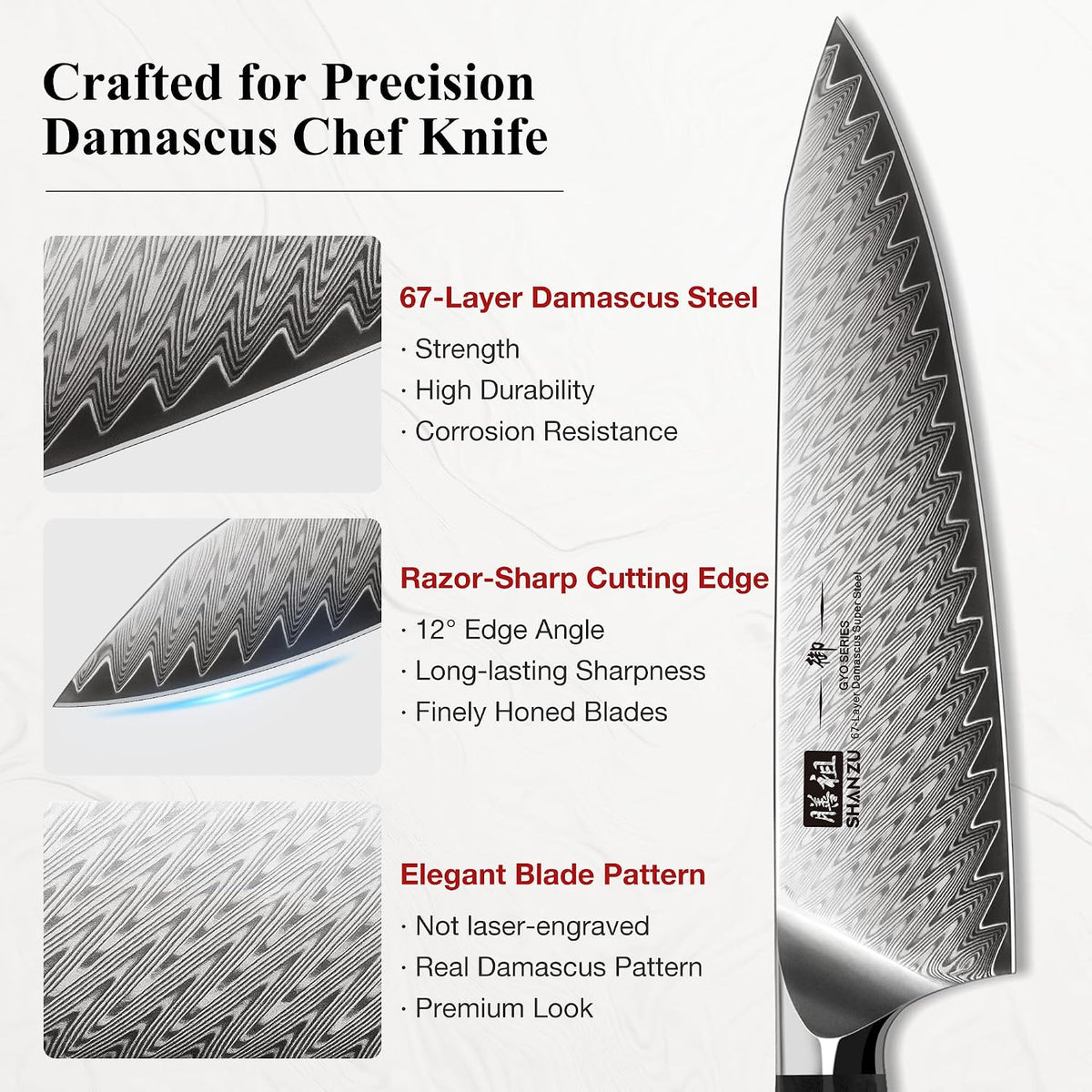 Damascus Chef Knife 8 inch, 67-Layer High Carbon Steel