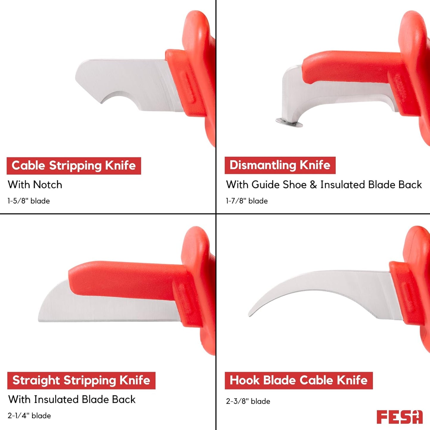 4-Piece Insulated Dismantling Cable Knife Set | for Cable & Wire Dismantling, Stripping & Skinning - With a Compact Zippered Storage Case