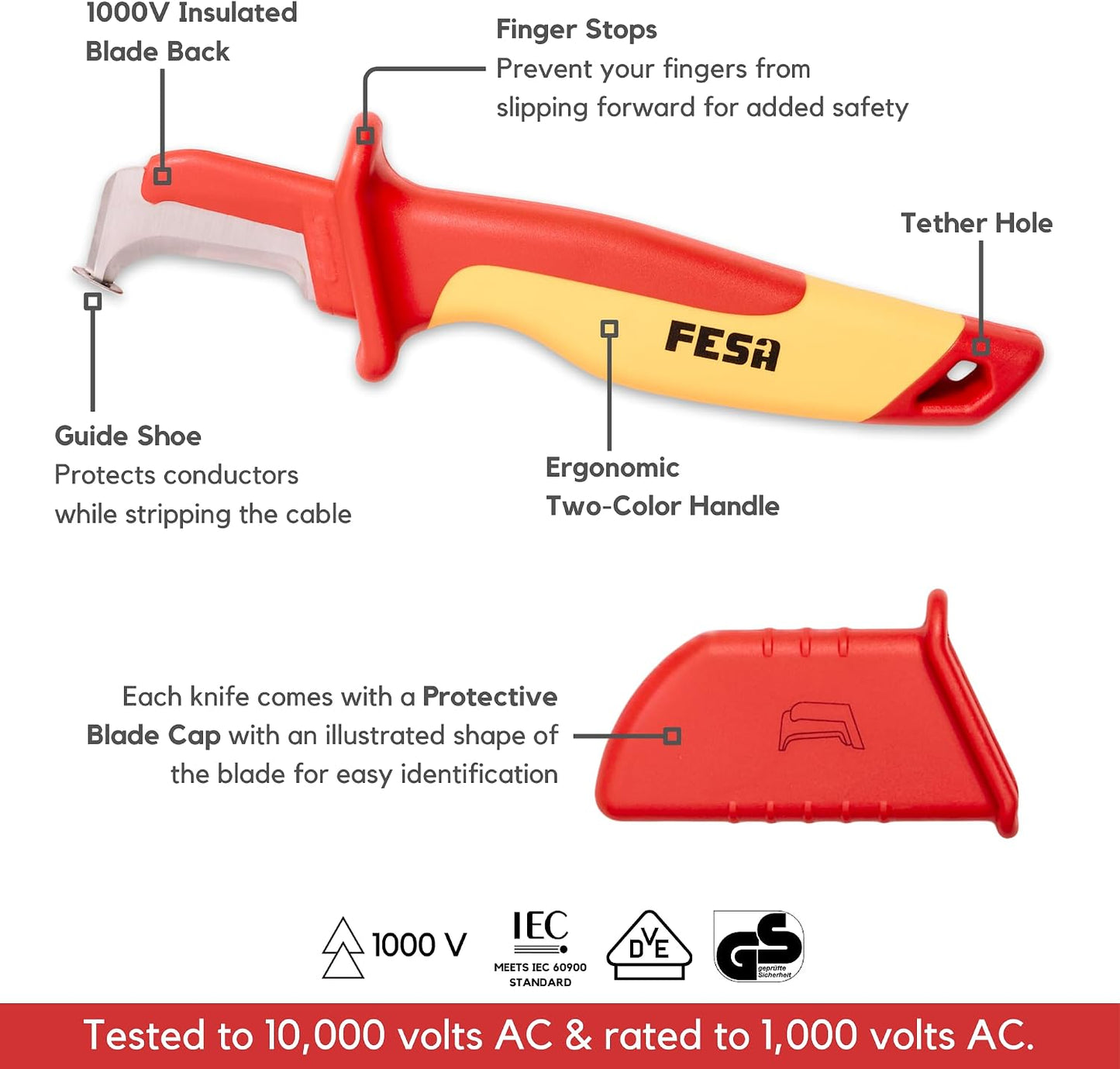 4-Piece Insulated Dismantling Cable Knife Set | for Cable & Wire Dismantling, Stripping & Skinning - With a Compact Zippered Storage Case