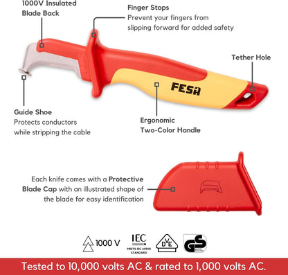 4-Piece Insulated Dismantling Cable Knife Set | for Cable & Wire Dismantling, Stripping & Skinning - With a Compact Zippered Storage Case