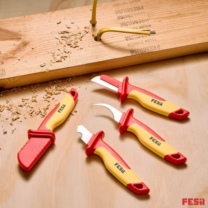 4-Piece Insulated Dismantling Cable Knife Set | for Cable & Wire Dismantling, Stripping & Skinning - With a Compact Zippered Storage Case