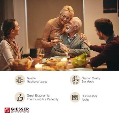Giesser since 1776, Made in Germany, Serrated kitchen knives round tip dishwasher safe 4.5 inch - Tomato knife, Steak knive set of 6 (Red)