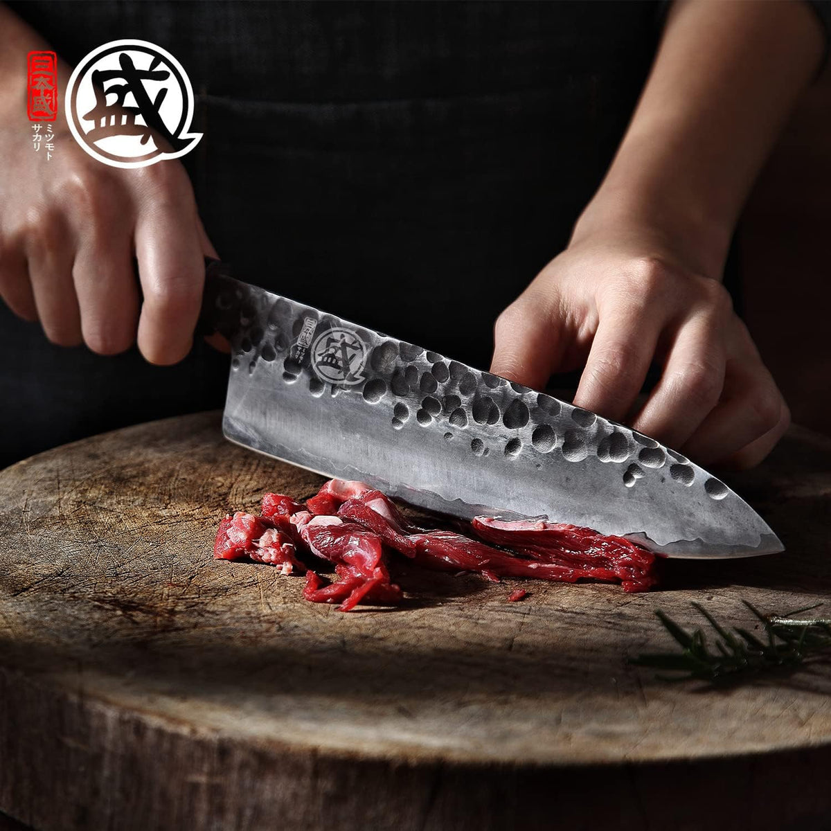 7-Inch Japanese Nakiri Knife, 3-layer 9Cr18MoV steel | San-Mai Hand-Forged Steel, Deep-Cryo Treatment, Tsuchime Kurouchi Finish, Rosewood Handle, Sandalwood Box