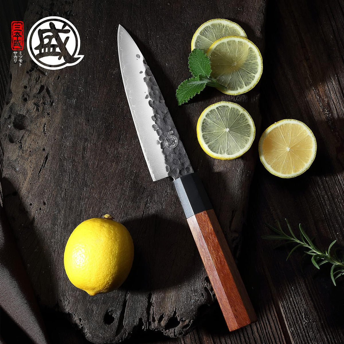 7-Inch Japanese Nakiri Knife, 3-layer 9Cr18MoV steel | San-Mai Hand-Forged Steel, Deep-Cryo Treatment, Tsuchime Kurouchi Finish, Rosewood Handle, Sandalwood Box