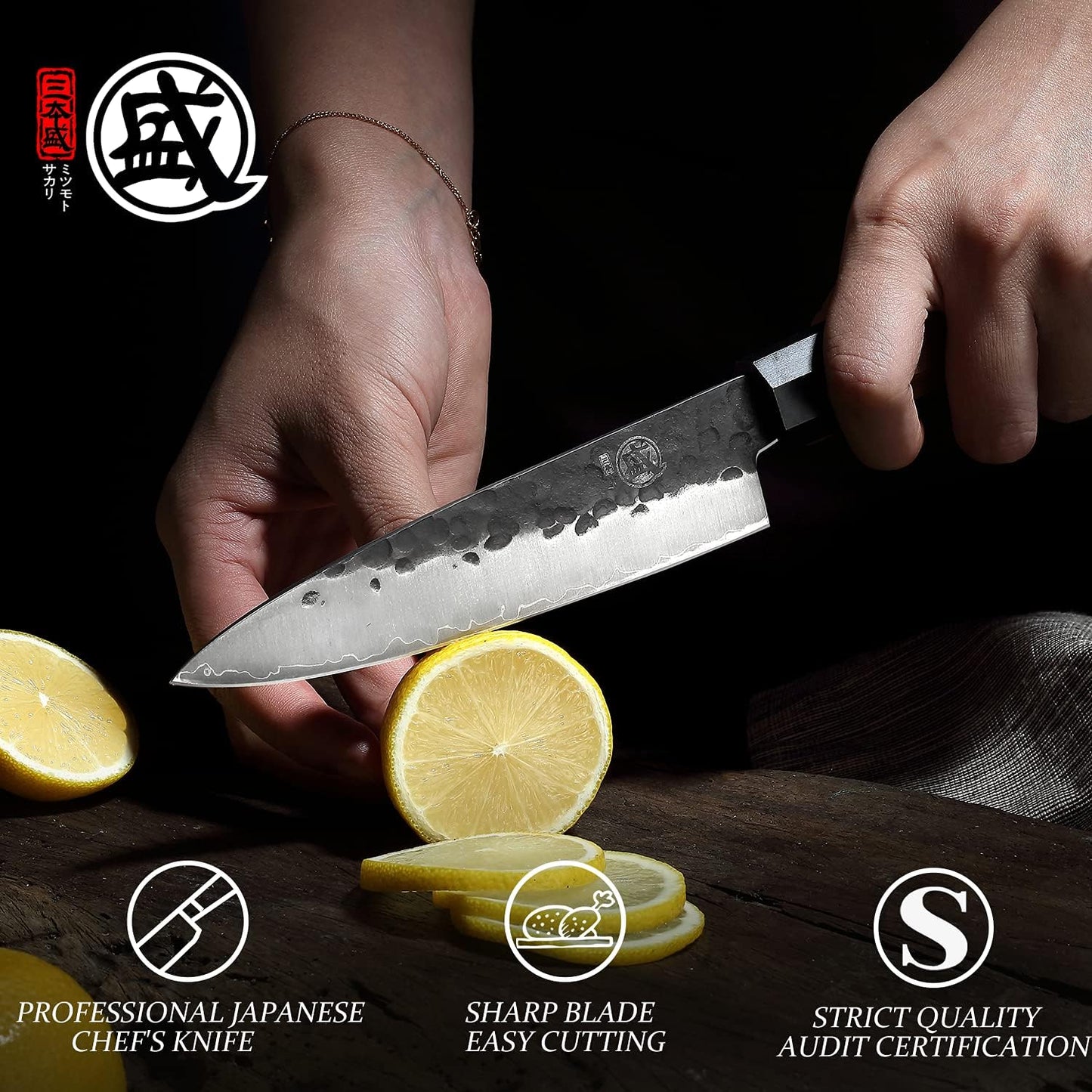 7-Inch Japanese Nakiri Knife, 3-layer 9Cr18MoV steel | San-Mai Hand-Forged Steel, Deep-Cryo Treatment, Tsuchime Kurouchi Finish, Rosewood Handle, Sandalwood Box