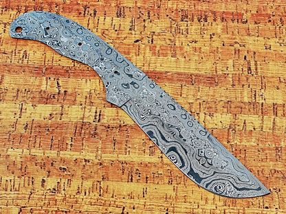 knife making rain drop pattern Damascus steel blank blade, 10.5 inches long hand forged straight back skinning knife, hunting knife, 4.5" scale space with 3 Pin and a lace hole, 5.25 inches cutting edge