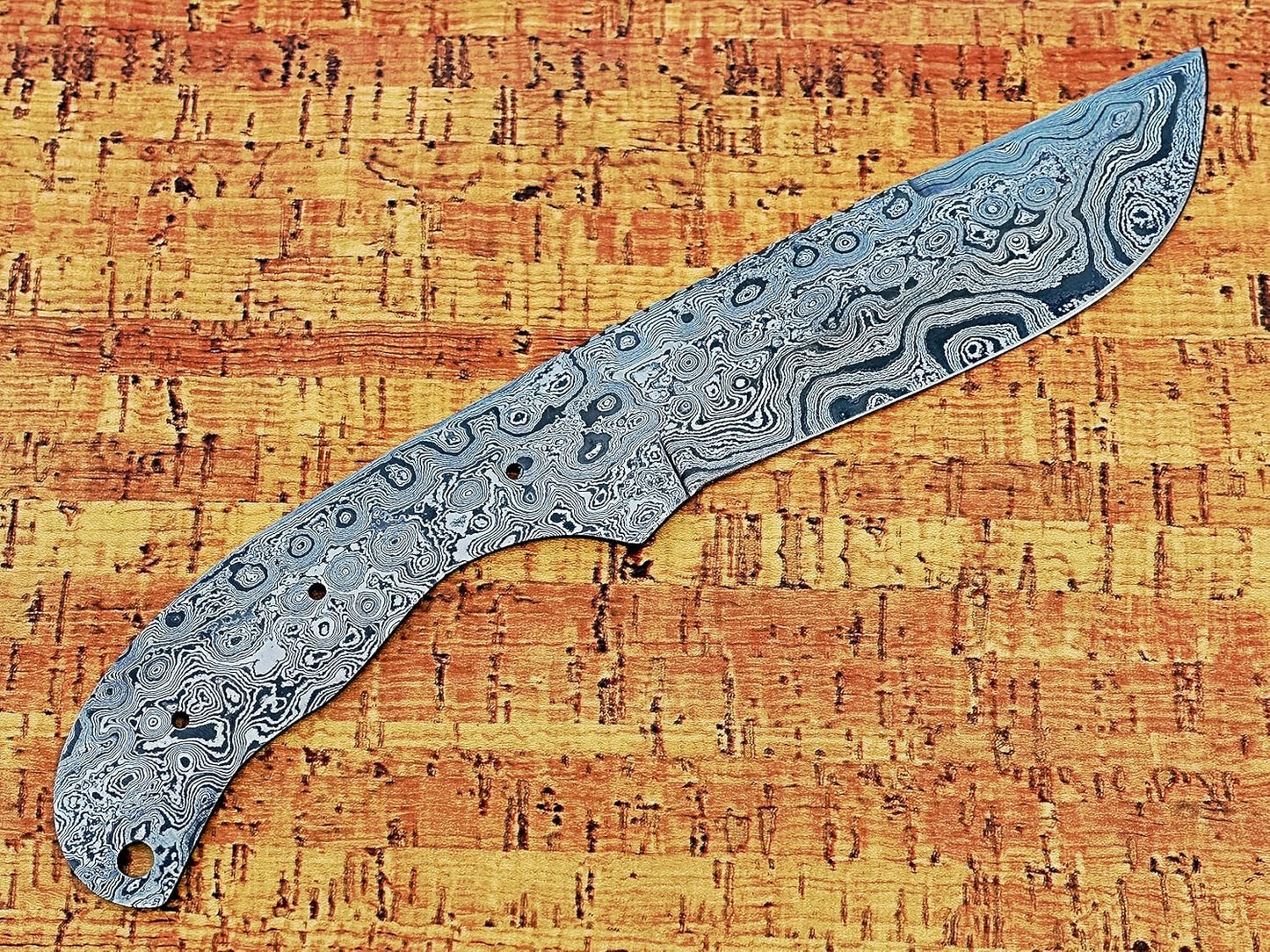 knife making rain drop pattern Damascus steel blank blade, 10.5 inches long hand forged straight back skinning knife, hunting knife, 4.5" scale space with 3 Pin and a lace hole, 5.25 inches cutting edge