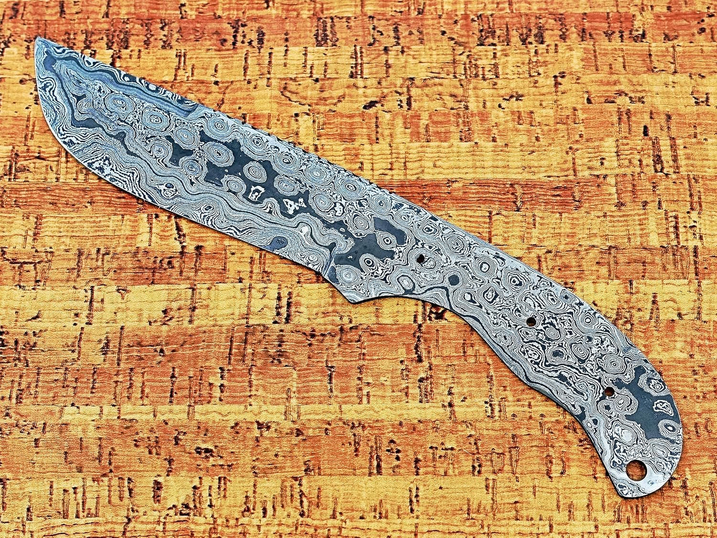 knife making rain drop pattern Damascus steel blank blade, 10.5 inches long hand forged straight back skinning knife, hunting knife, 4.5" scale space with 3 Pin and a lace hole, 5.25 inches cutting edge