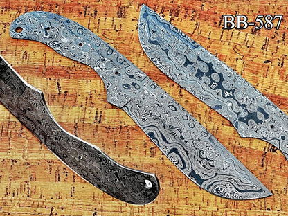 knife making rain drop pattern Damascus steel blank blade, 10.5 inches long hand forged straight back skinning knife, hunting knife, 4.5" scale space with 3 Pin and a lace hole, 5.25 inches cutting edge