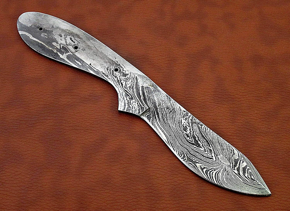 knife making rain drop pattern Damascus steel blank blade, 10.5 inches long hand forged straight back skinning knife, hunting knife, 4.5" scale space with 3 Pin and a lace hole, 5.25 inches cutting edge
