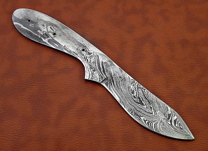 knife making rain drop pattern Damascus steel blank blade, 10.5 inches long hand forged straight back skinning knife, hunting knife, 4.5" scale space with 3 Pin and a lace hole, 5.25 inches cutting edge