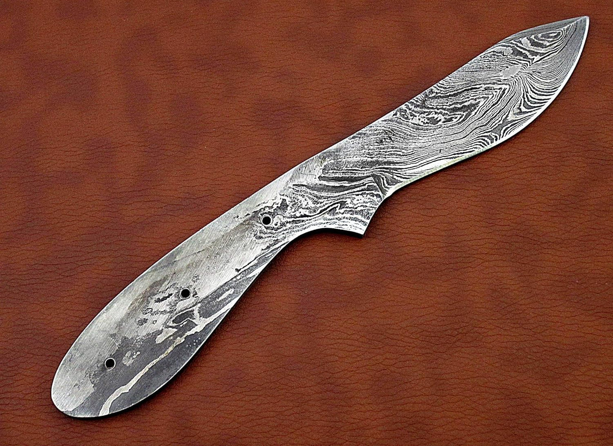 knife making rain drop pattern Damascus steel blank blade, 10.5 inches long hand forged straight back skinning knife, hunting knife, 4.5" scale space with 3 Pin and a lace hole, 5.25 inches cutting edge