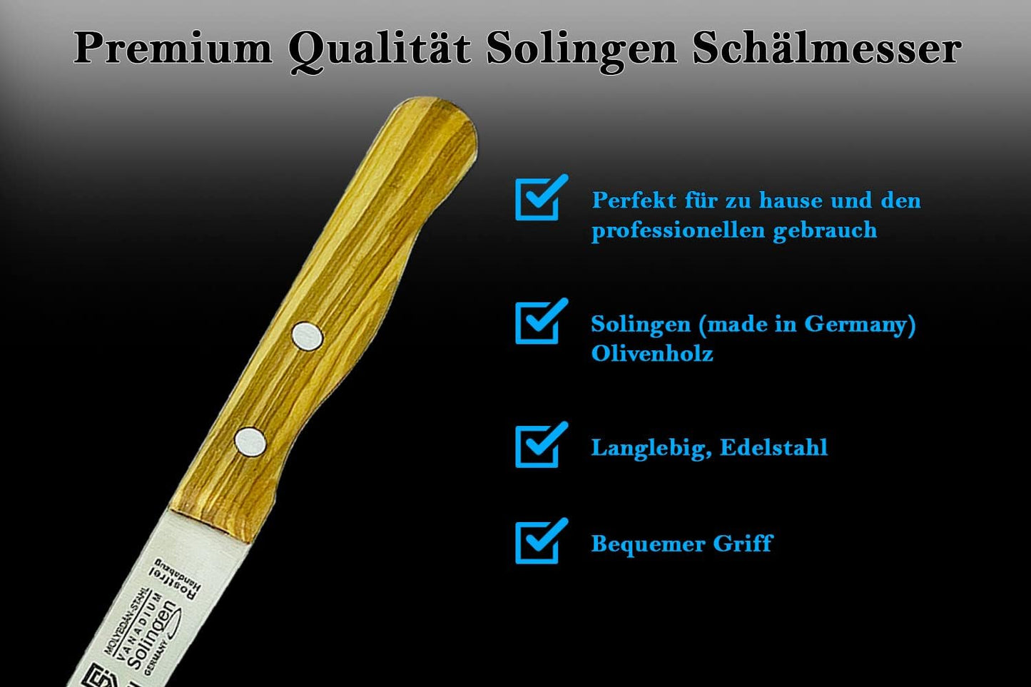 Paring Knife Olive Wood Handle Fruit Knife Solingen Knife - Made in Germany - Not Dishwasher Safe