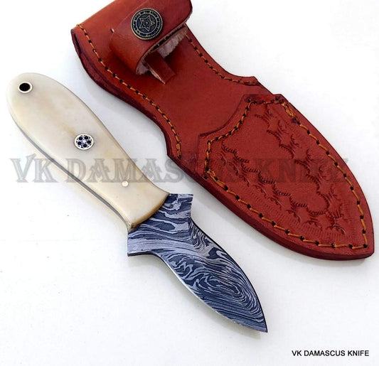 Oyster Knife, Oyster Shucking Knife, 6.5 Inch Oyster Shucker Tool with Sheath, Damascus Steel Blade Handmade Bone Handle 3521