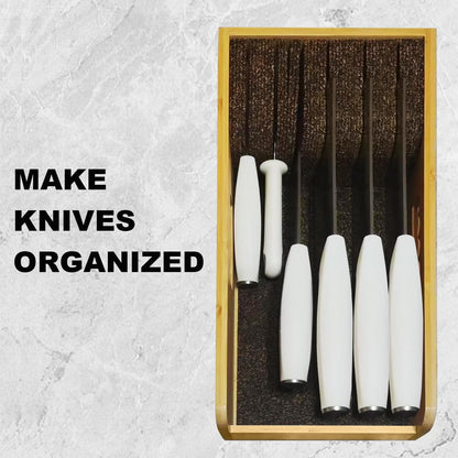 Knife Drawer Organizer Bamboo Insert Dock, 15'' Kitchen Steak Knives Holder Organizers Block for Drawer in Storage Organization