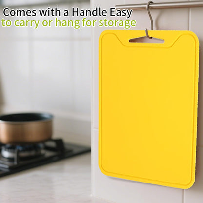 Flexible Plastic Cutting Boards for Kitchen, 11.8''x 8.6'' Silicone Cutting Board, BPA Free Non Slip Kitchen Cutting Mat for Meat, Vegetables and Fruit with Easy Grip Handle, Dishwasher Safe (Yellow)
