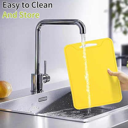 Flexible Plastic Cutting Boards for Kitchen, 11.8''x 8.6'' Silicone Cutting Board, BPA Free Non Slip Kitchen Cutting Mat for Meat, Vegetables and Fruit with Easy Grip Handle, Dishwasher Safe (Yellow)
