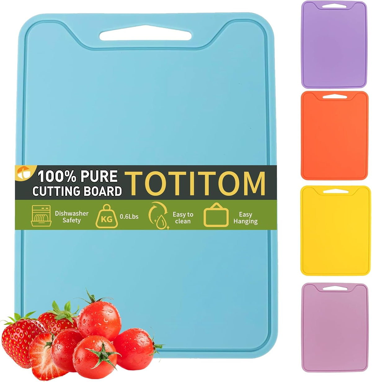 Flexible Plastic Cutting Boards for Kitchen, 11.8''x 8.6'' Silicone Cutting Board, BPA Free Non Slip Kitchen Cutting Mat for Meat, Vegetables and Fruit with Easy Grip Handle, Dishwasher Safe (Yellow)