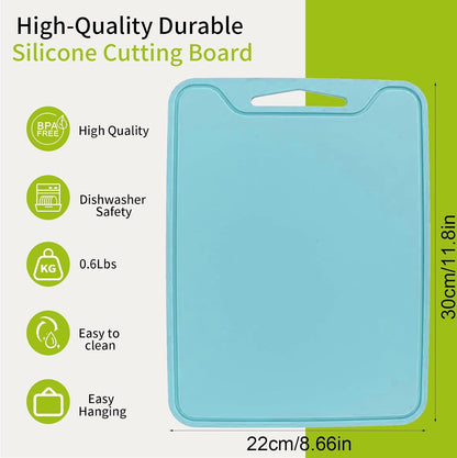 Flexible Plastic Cutting Boards for Kitchen, 11.8''x 8.6'' Silicone Cutting Board, BPA Free Non Slip Kitchen Cutting Mat for Meat, Vegetables and Fruit with Easy Grip Handle, Dishwasher Safe (Yellow)