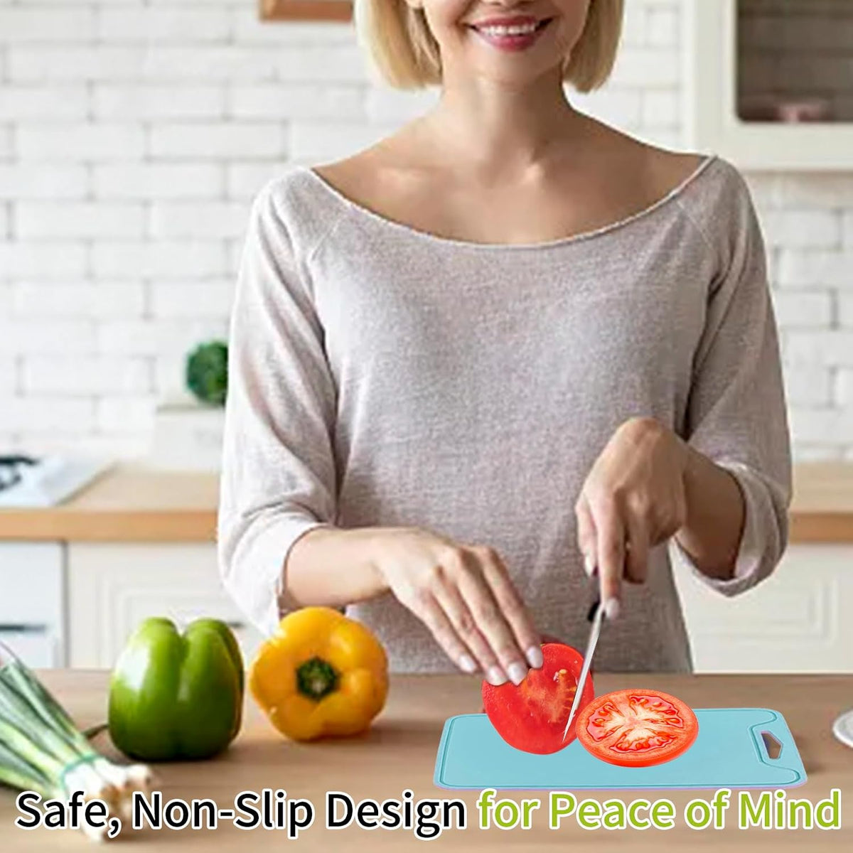 Flexible Plastic Cutting Boards for Kitchen, 11.8''x 8.6'' Silicone Cutting Board, BPA Free Non Slip Kitchen Cutting Mat for Meat, Vegetables and Fruit with Easy Grip Handle, Dishwasher Safe (Yellow)