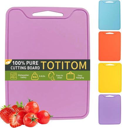 Flexible Plastic Cutting Boards for Kitchen, 11.8''x 8.6'' Silicone Cutting Board, BPA Free Non Slip Kitchen Cutting Mat for Meat, Vegetables and Fruit with Easy Grip Handle, Dishwasher Safe (Yellow)