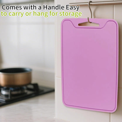 Flexible Plastic Cutting Boards for Kitchen, 11.8''x 8.6'' Silicone Cutting Board, BPA Free Non Slip Kitchen Cutting Mat for Meat, Vegetables and Fruit with Easy Grip Handle, Dishwasher Safe (Yellow)