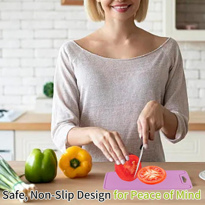 Flexible Plastic Cutting Boards for Kitchen, 11.8''x 8.6'' Silicone Cutting Board, BPA Free Non Slip Kitchen Cutting Mat for Meat, Vegetables and Fruit with Easy Grip Handle, Dishwasher Safe (Yellow)