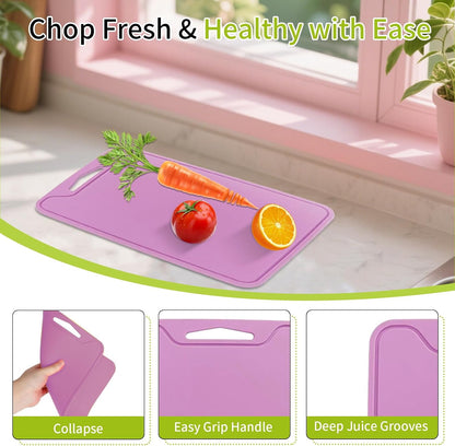 Flexible Plastic Cutting Boards for Kitchen, 11.8''x 8.6'' Silicone Cutting Board, BPA Free Non Slip Kitchen Cutting Mat for Meat, Vegetables and Fruit with Easy Grip Handle, Dishwasher Safe (Yellow)