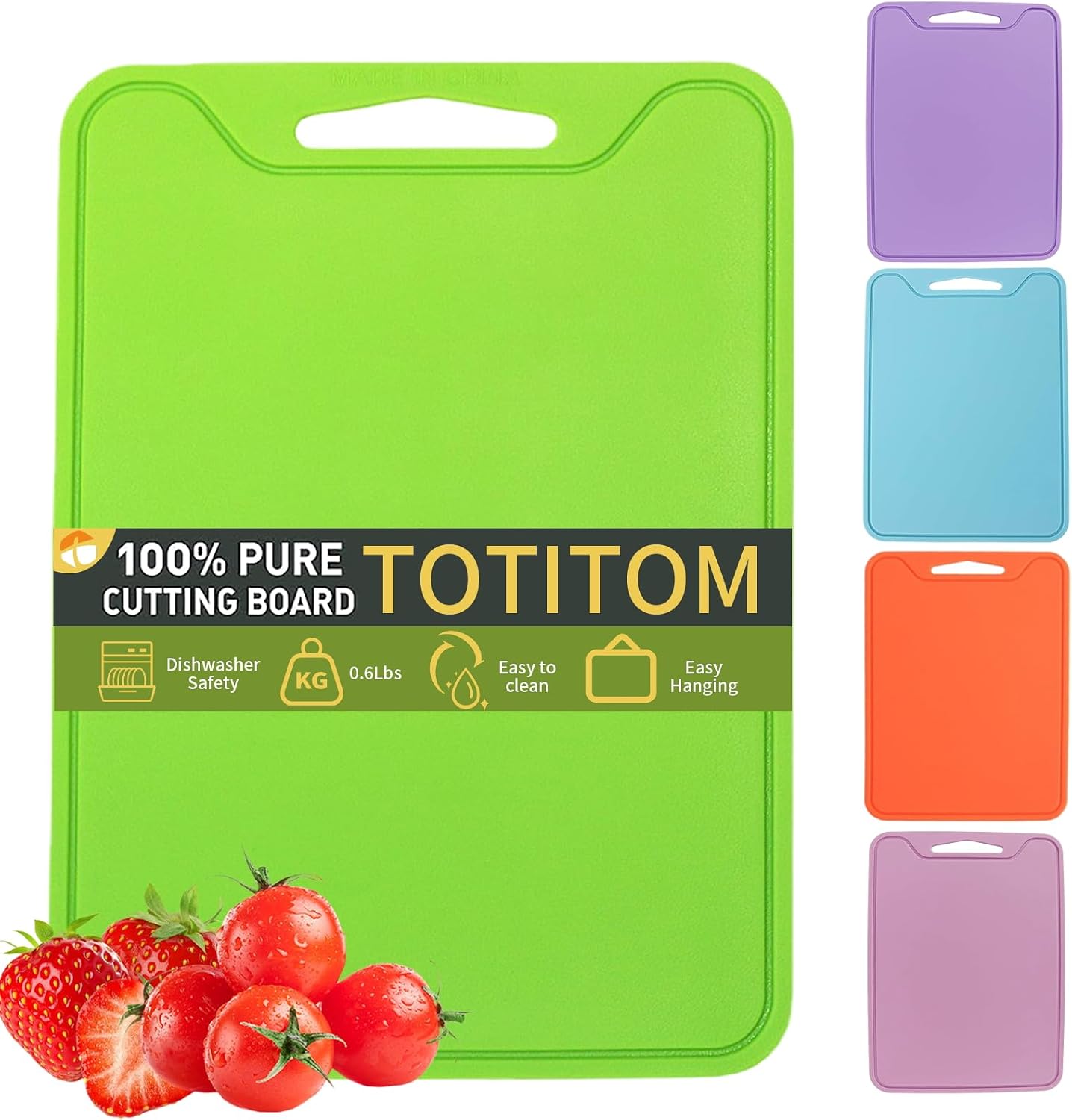 Flexible Plastic Cutting Boards for Kitchen, 11.8''x 8.6'' Silicone Cutting Board, BPA Free Non Slip Kitchen Cutting Mat for Meat, Vegetables and Fruit with Easy Grip Handle, Dishwasher Safe (Yellow)