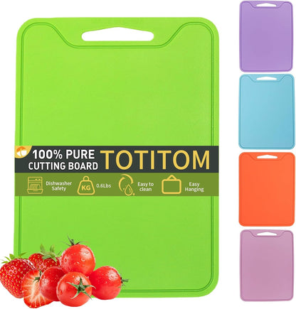 Flexible Plastic Cutting Boards for Kitchen, 11.8''x 8.6'' Silicone Cutting Board, BPA Free Non Slip Kitchen Cutting Mat for Meat, Vegetables and Fruit with Easy Grip Handle, Dishwasher Safe (Yellow)