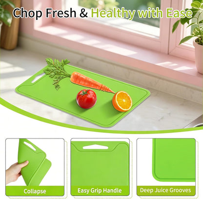 Flexible Plastic Cutting Boards for Kitchen, 11.8''x 8.6'' Silicone Cutting Board, BPA Free Non Slip Kitchen Cutting Mat for Meat, Vegetables and Fruit with Easy Grip Handle, Dishwasher Safe (Yellow)