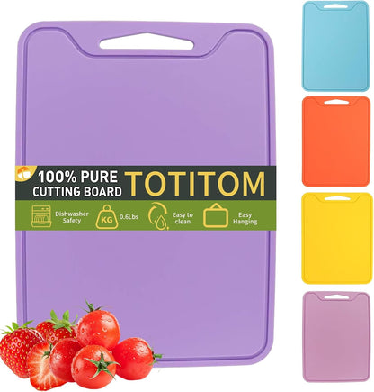 Flexible Plastic Cutting Boards for Kitchen, 11.8''x 8.6'' Silicone Cutting Board, BPA Free Non Slip Kitchen Cutting Mat for Meat, Vegetables and Fruit with Easy Grip Handle, Dishwasher Safe (Yellow)