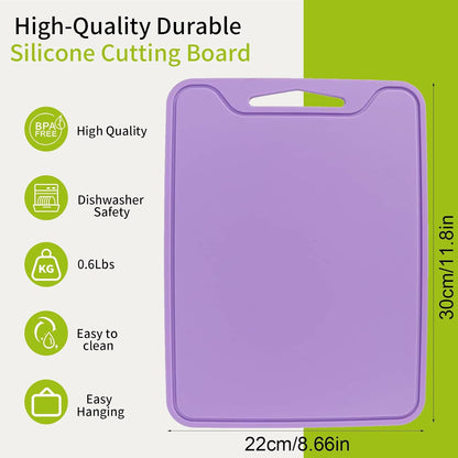 Flexible Plastic Cutting Boards for Kitchen, 11.8''x 8.6'' Silicone Cutting Board, BPA Free Non Slip Kitchen Cutting Mat for Meat, Vegetables and Fruit with Easy Grip Handle, Dishwasher Safe (Yellow)