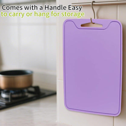 Flexible Plastic Cutting Boards for Kitchen, 11.8''x 8.6'' Silicone Cutting Board, BPA Free Non Slip Kitchen Cutting Mat for Meat, Vegetables and Fruit with Easy Grip Handle, Dishwasher Safe (Yellow)