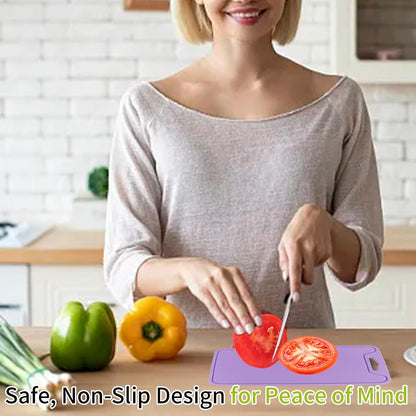 Flexible Plastic Cutting Boards for Kitchen, 11.8''x 8.6'' Silicone Cutting Board, BPA Free Non Slip Kitchen Cutting Mat for Meat, Vegetables and Fruit with Easy Grip Handle, Dishwasher Safe (Yellow)