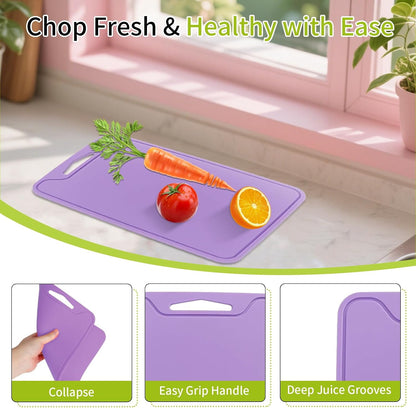 Flexible Plastic Cutting Boards for Kitchen, 11.8''x 8.6'' Silicone Cutting Board, BPA Free Non Slip Kitchen Cutting Mat for Meat, Vegetables and Fruit with Easy Grip Handle, Dishwasher Safe (Yellow)