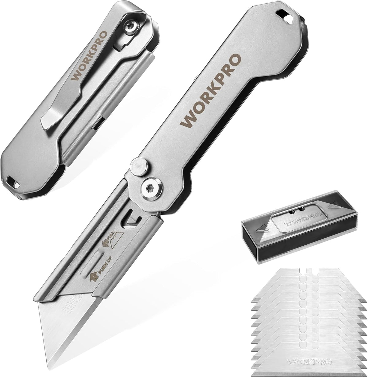 2PCS EDC Folding Utility Knife, Mini Box Cutter with Quick Open Axis Lock, Quick Change Blade Razor Knife, Foldable Small Pocket Knife with Belt Clip, 2 Packs with 10 Extra Blades