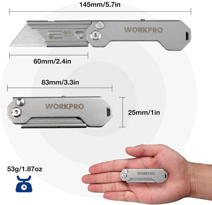 2PCS EDC Folding Utility Knife, Mini Box Cutter with Quick Open Axis Lock, Quick Change Blade Razor Knife, Foldable Small Pocket Knife with Belt Clip, 2 Packs with 10 Extra Blades