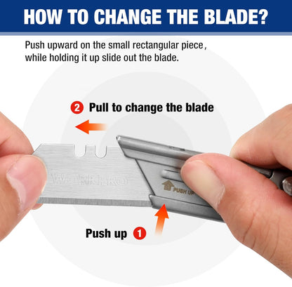 2PCS EDC Folding Utility Knife, Mini Box Cutter with Quick Open Axis Lock, Quick Change Blade Razor Knife, Foldable Small Pocket Knife with Belt Clip, 2 Packs with 10 Extra Blades