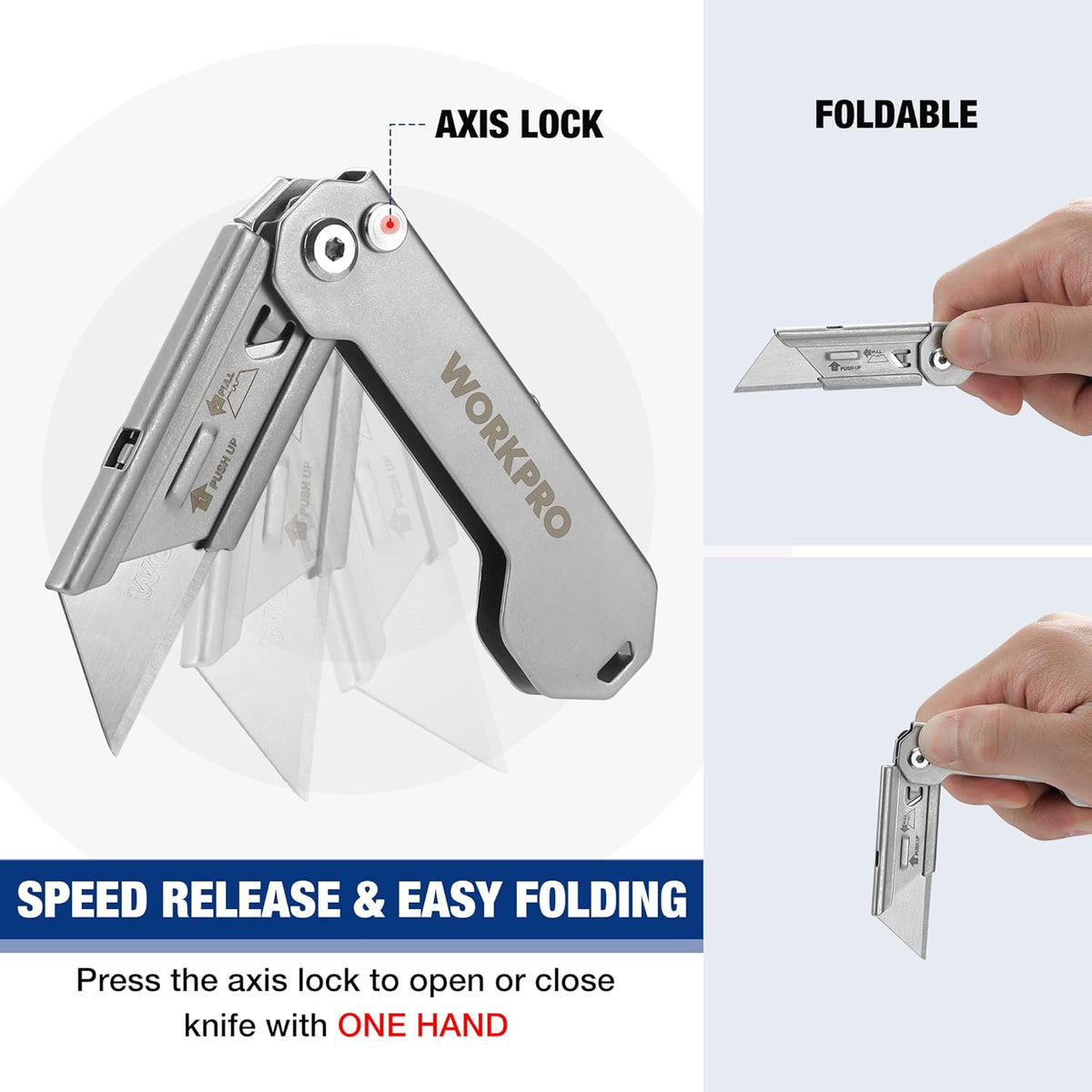 2PCS EDC Folding Utility Knife, Mini Box Cutter with Quick Open Axis Lock, Quick Change Blade Razor Knife, Foldable Small Pocket Knife with Belt Clip, 2 Packs with 10 Extra Blades