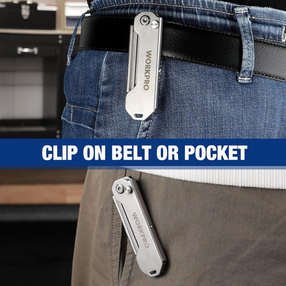 2PCS EDC Folding Utility Knife, Mini Box Cutter with Quick Open Axis Lock, Quick Change Blade Razor Knife, Foldable Small Pocket Knife with Belt Clip, 2 Packs with 10 Extra Blades